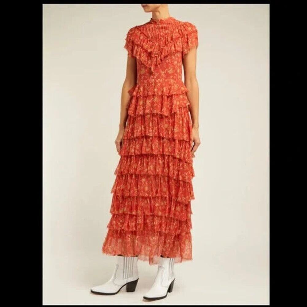 Sir The Label Posey Floral Silk Midi-Dress - 0 Orange